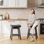 Raynesys 24 Inche Bonded Leather Counter Height Bar Stools Set of 2 Curved | Barstools with Curved Bonded Leather Seats & Heavy Duty Metal Legs for Kitchen Counter, Easy Assembly, All Black