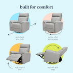 Suzy Glider Recliner Nursery Chair - Glider Rocking Chair for Nursery and Living Room - GREENGUARD Gold, FSC & Certi-PUR US Certified - 360° Swivel Rocker Recliner Chair (Frost Grey)