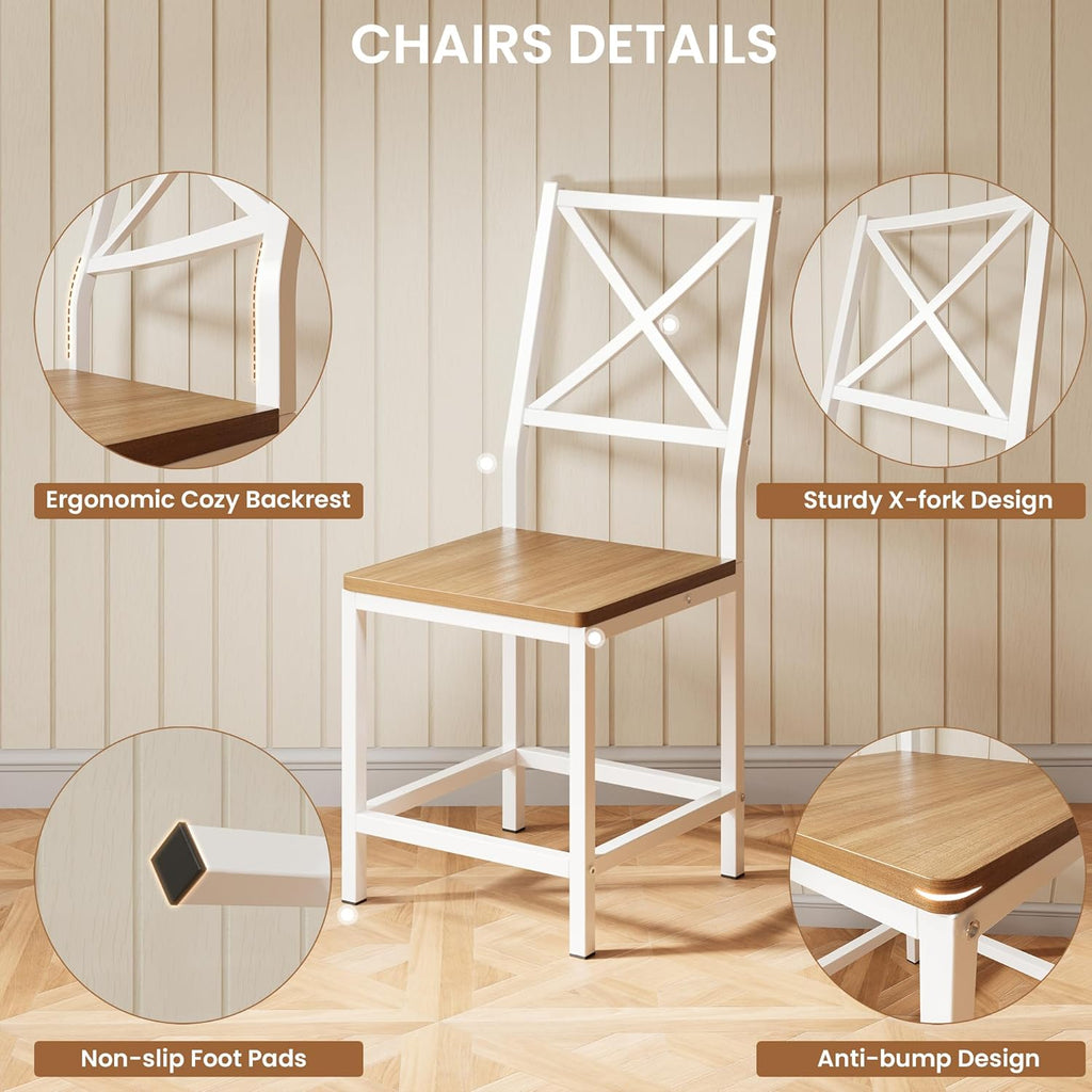 IRONCK Round Dining Table Set for 4, Extendable Kitchen Table with 4 Chairs, 44.5" Drop Leaf Desk, Folding for Small Space, Apartment, Natural Wood