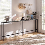 GRLEAF 78" Sofa Table with Built-in Power Strip (2 AC Outlets & 2 USB Ports) – 4.9ft Power Cord, Metal Frame, Easy Assembly, Long Couch Table Behind Sofa, Living Room and Home Office | Charcoal Gray