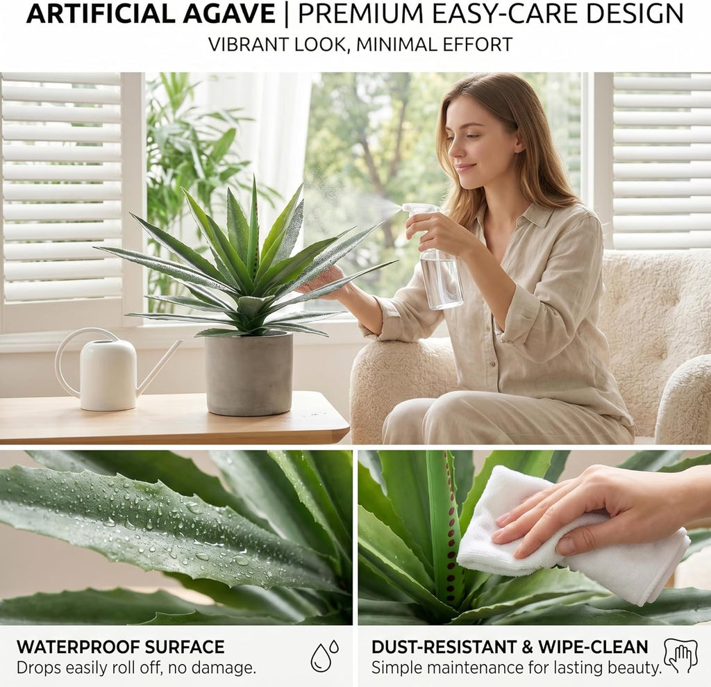 Artificial Agave Plant Outdoor, 22Inch Fake Plants UV Resistant for Indoor, Faux Large Plant Fake Greenery with UV Resistant Decor for Home Porch Garden, Housewarming Gifts（2Pack）