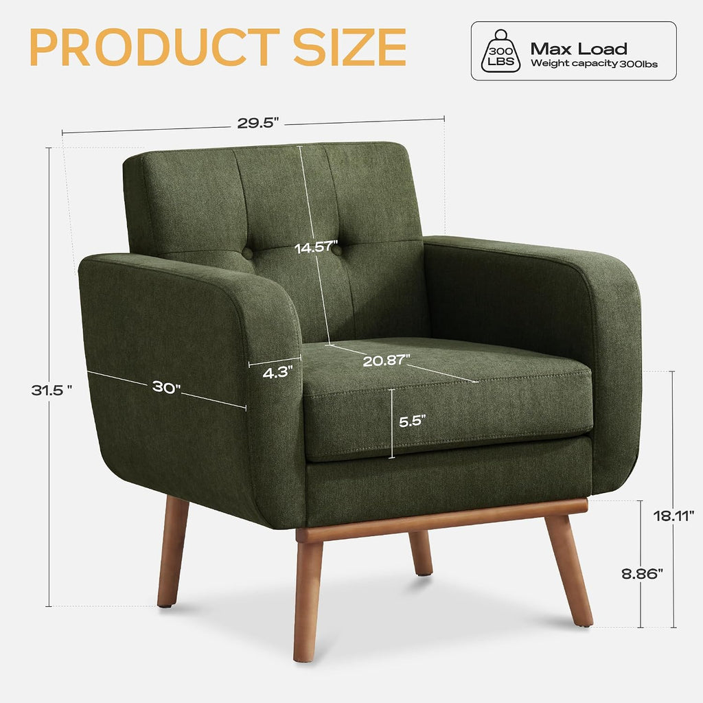 HUIMO Fabric Accent Chairs Set of 2, Button Tufted Living Room Chairs Easy to Install, Upholstered Arm Chair for Living Room Bedroom Study Office (2, Green)