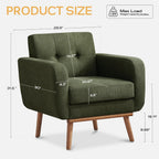 HUIMO Fabric Accent Chairs Set of 2, Button Tufted Living Room Chairs Easy to Install, Upholstered Arm Chair for Living Room Bedroom Study Office (2, Green)