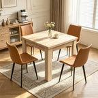 31.5"-63" Folding Dining Table Set for 4, Drop Leaf Extendable Table and Chairs, Square Dining Table with 4 PU Chairs for Living Room, Kitchen, Dining Room, Space Saving(Natural Table+4 Brown Chairs)