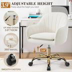 Vanity Chair with Wheels, Adjustable Swivel Desk Chair, Velvet Home Office Makeup Chair with Gold Base, Beige