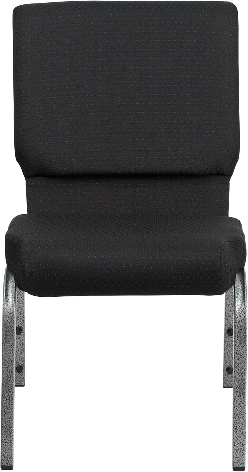 Flash Furniture HERCULES Series 18.5''W Stacking Church Chair in Black Patterned Fabric - Silver Vein Frame, 25"D x 19.25"W x 33.25"H