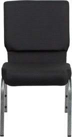 Flash Furniture HERCULES Series 18.5''W Stacking Church Chair in Black Patterned Fabric - Silver Vein Frame, 25"D x 19.25"W x 33.25"H