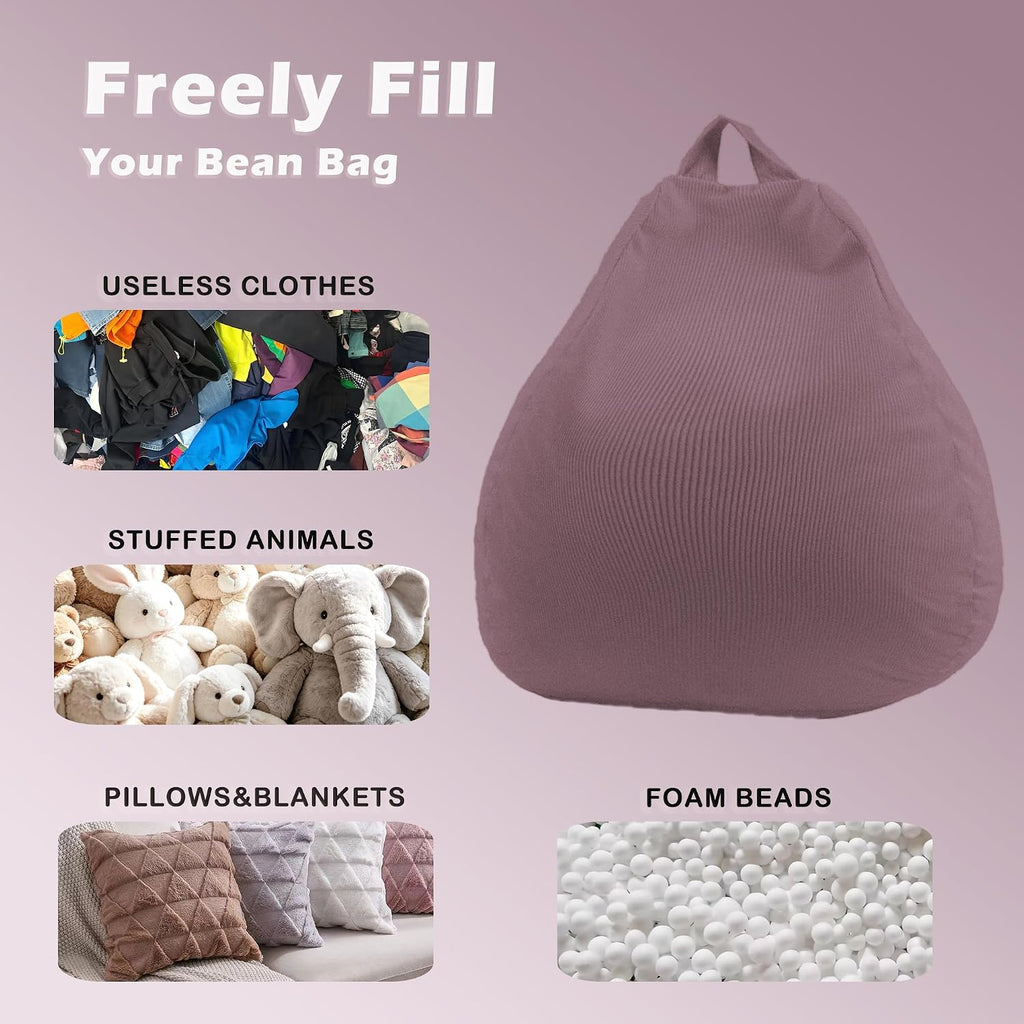 LPMOERA Stuffed Animal Storage Bean Bag Chair Cover (No Filler) For Kids and Adults.Pets Dogs/Cats Lazy Beds.Soft Premium Corduroy Stuffable Bean Bag For Organizing Children Plush Toys or Memory Foam