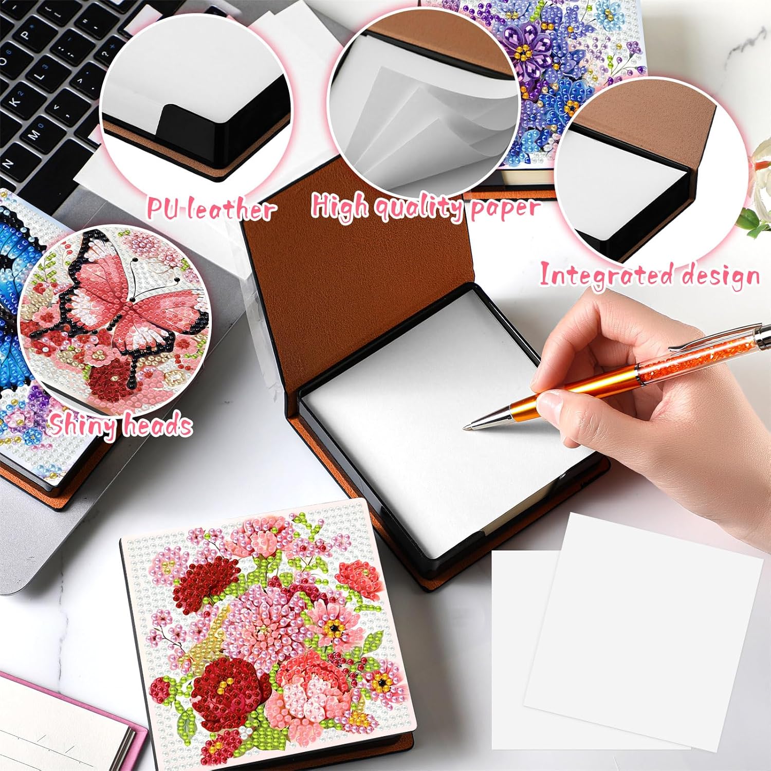 Saillong 4 Pcs Butterfly Diamond Painting Note Box Kit Flower Sticky Note Holders DIY Diamonds Art Storage Box with 160 Sticky Notes Painting Memo Pad for Office Supplies Desk Gifts