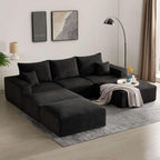 Living&Giving Boneless Couch Sectional Couch for Living Room, 113" Large Capacity Adjustable U-Shaped Modular Sofa, No Assembly Soft Corduroy Sofa Set for Bedroom, Playroom (Black)