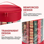 BALEINE Christmas Wrapping Paper Organizer Storage, 41" Gift Wrapping Paper Storage Containers, Clear PVC with Durable 600D Oxford Fabric Gift Wrap Paper Holder Fits 18-25 Rolls, Golden