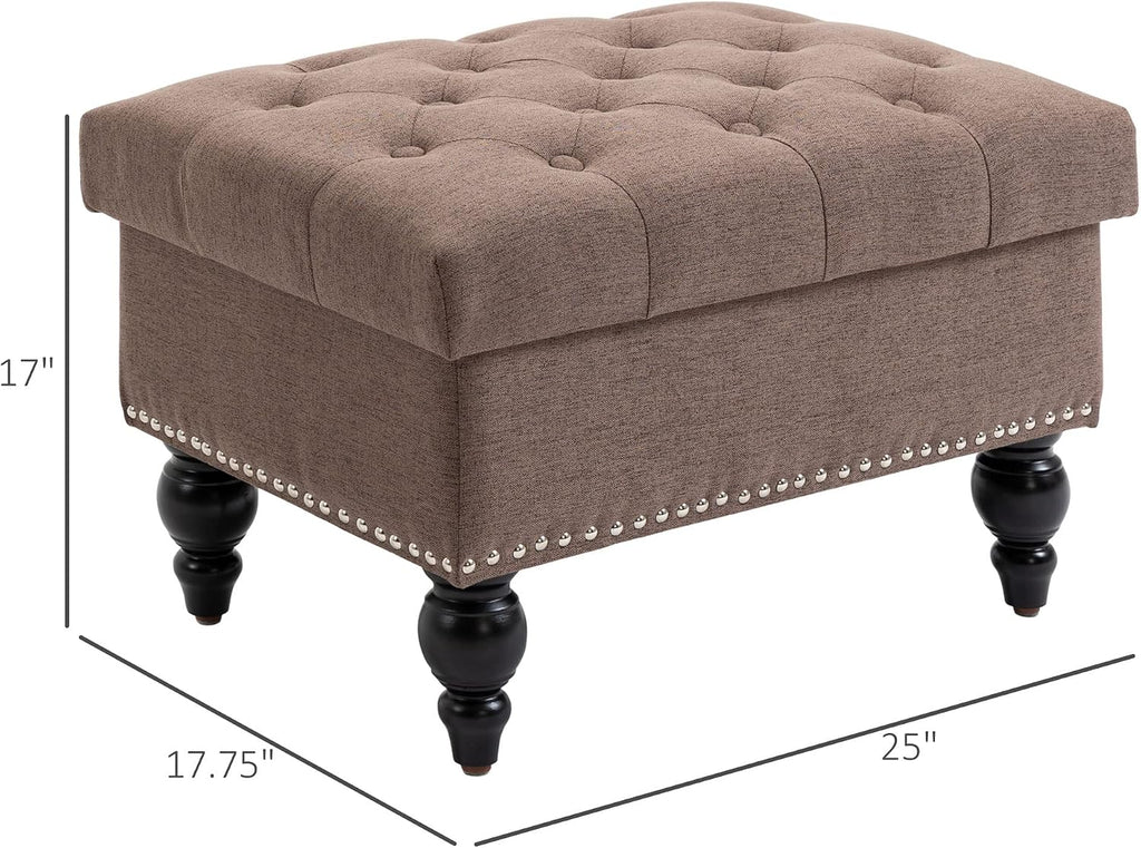 Versatile Upholstered Storage Ottoman with Tufted Lid and Nailhead Trim for Living Room, Bedroom or Entryway