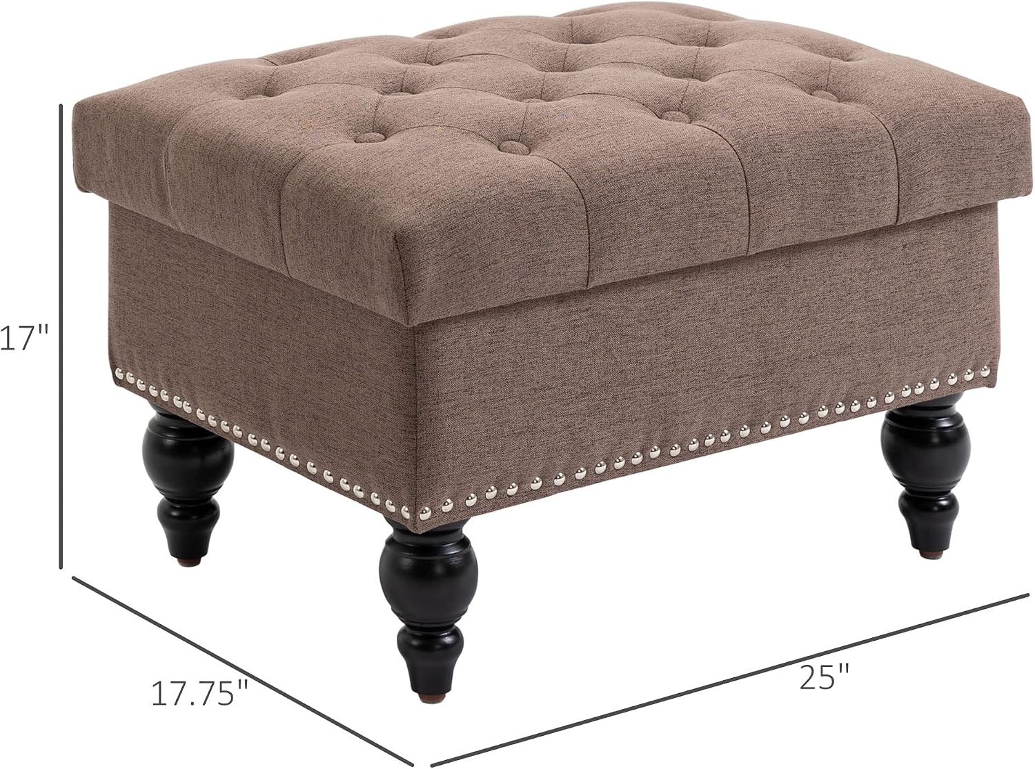 Versatile Upholstered Storage Ottoman with Tufted Lid and Nailhead Trim for Living Room, Bedroom or Entryway