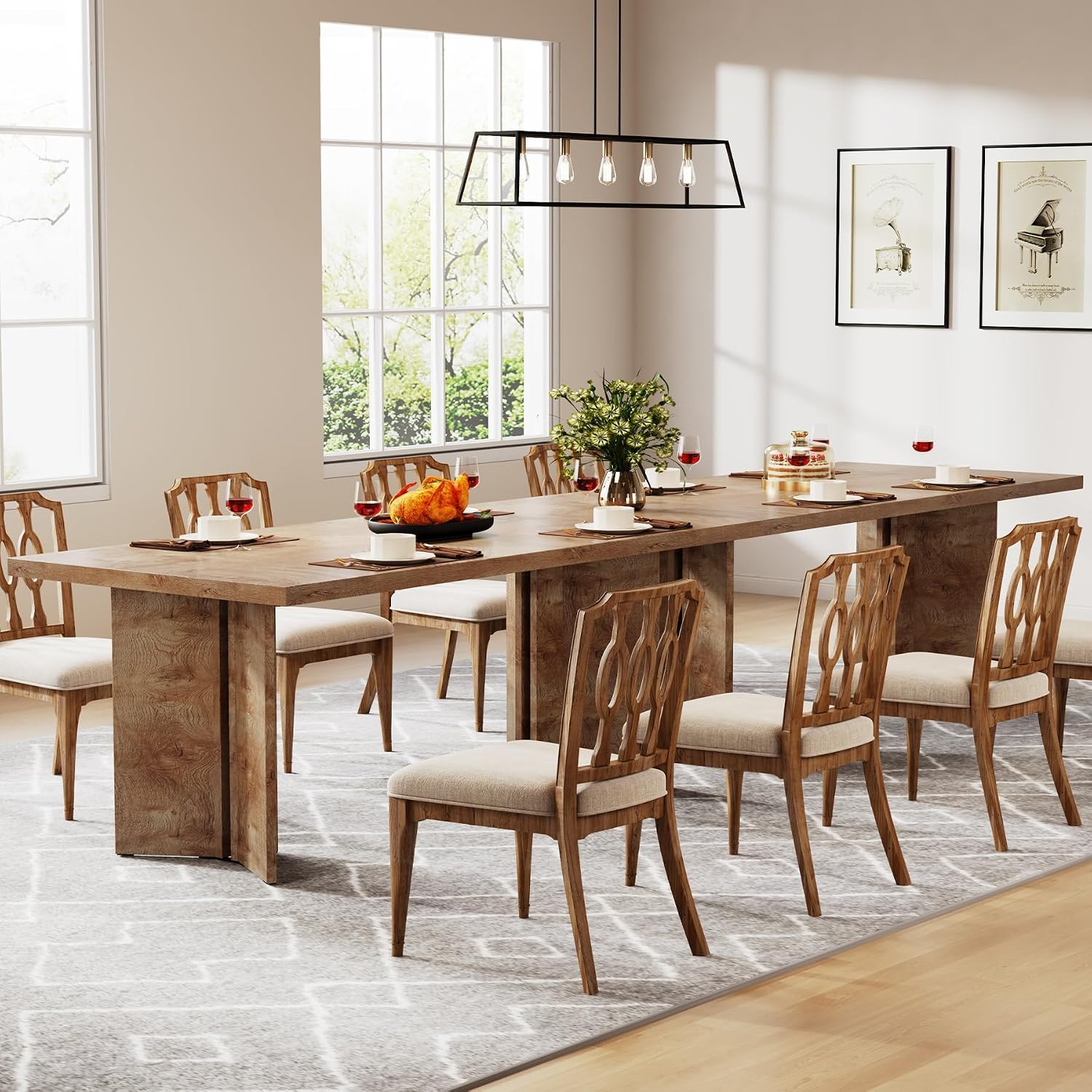 Tribesigns 63-inch Dining Table for 4-6, Farmhouse Kitchen Table with Large Tabletop, Rectangular Dinner Eating Table for Dining Room, Living Room, Kitchen, Light Oak Brown