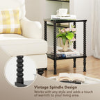 Side Table, 2-Tier Wood End Table, Vintage Bedside Nightstand with Open Storage Shelf for Living Room, Bedroom, Office, Black