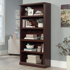 5-Shelf Bookcase with Storage, Classic Cherry Finish Wood Bookshelf for Living Room, Office, or Bedroom