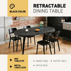 Extendable Black Table - Multifunctional Dining Desk, Office Workstation & Modern Coffee Table with Metal Legs, Adjustable 3-Size Conference Table for Home Kitchen Living Room