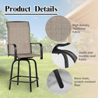 Outdoor Bar Stools Set of 2, 26.6" Seat Height Patio Bar Stools, All Weather Bar Height Swivel Patio Chairs with High Back for Bistro, Patio, Garden