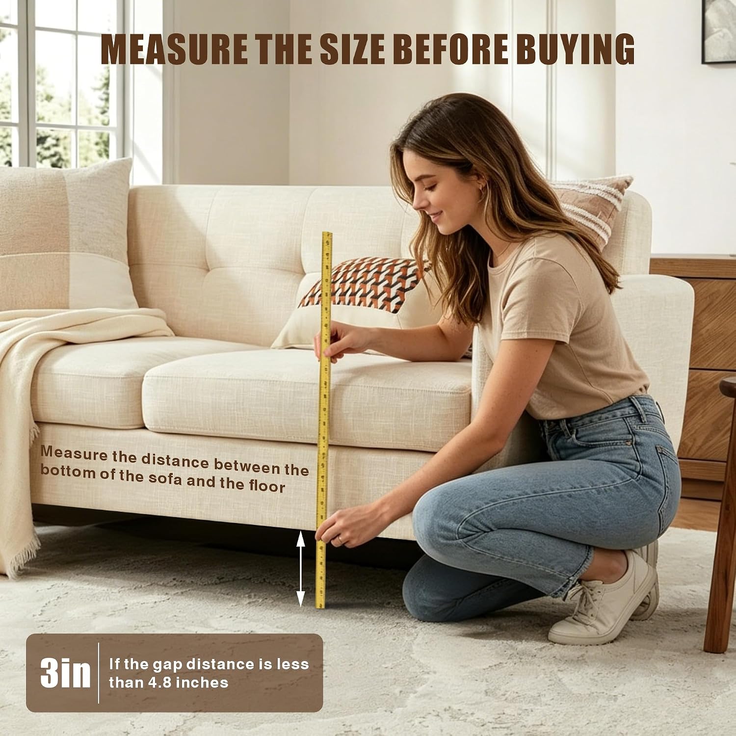 3''×132'' Adjustable Under Couch Blocker, 2 Pack Elastic Gap Guard Stopper, Furniture Barrier Block Prevent Kids Pet from Sliding Under Sofa Bed Cabinet
