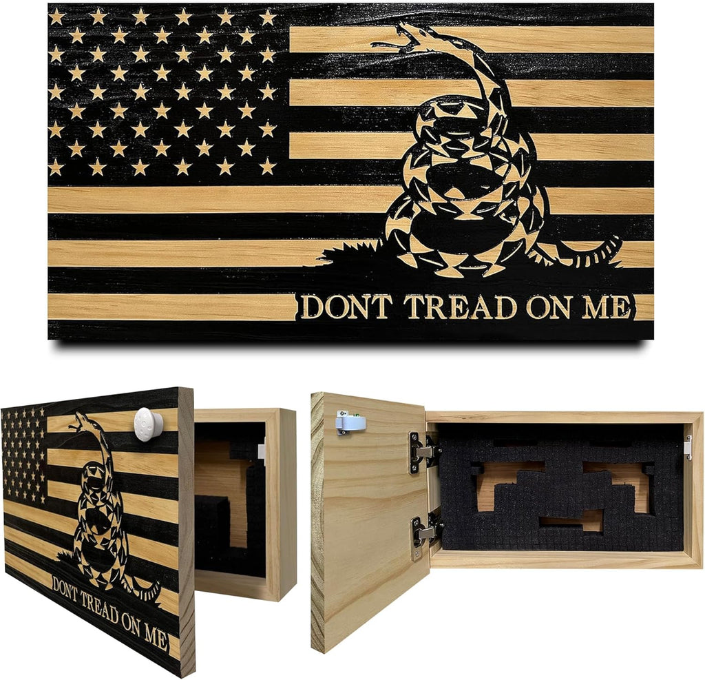 Bellewood Designs Hidden Gun Shelf - Dont Tread on Me Concealment Shelf - Quick Access Patriotic Hidden Gun Storage with Magnetic Lock - Safe & Secure Gun Concealment Furniture - Made in USA
