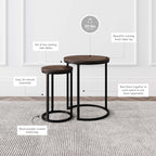 Nathan James Lula Nesting Round Side Set of 2, Accent End Table for Living Room with Wood or Marble Finish Tabletop and Metal Base, Nutmeg/Black