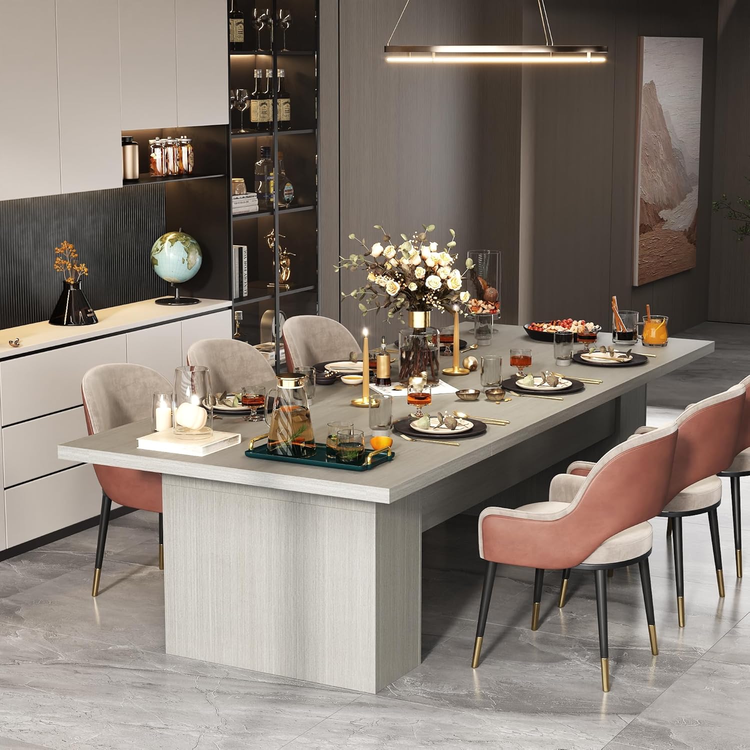 AGOTENI 118" Large Dining Table for 8-12 People, Versatile Rectangle Dining Room Table with Wood Grain for Conference Room Kitchen, Grey