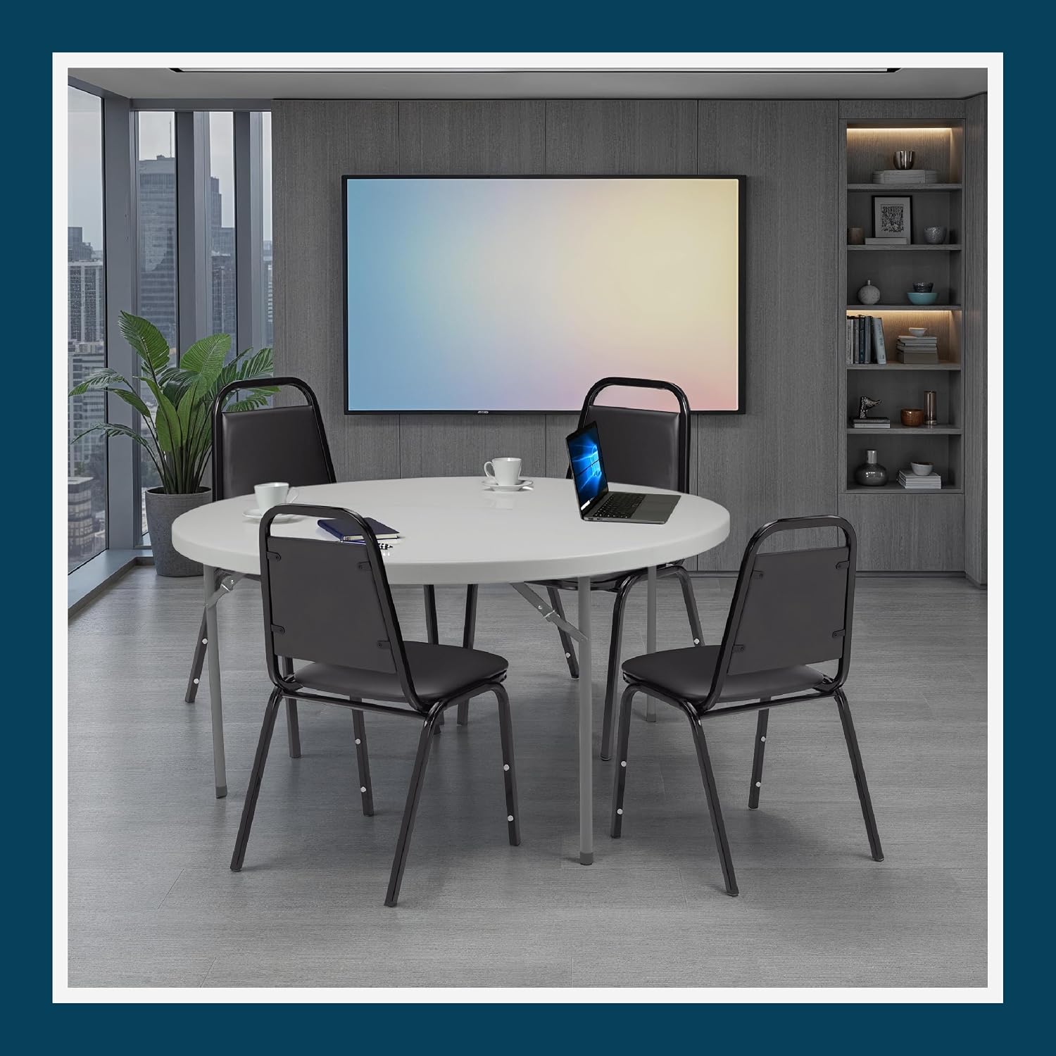 OEF Furnishings OEF9110-B/4 Banquet Chairs Premium Commercial Seating (4 Pack, Vinyl, Black, Black Frame)