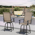 UDPATIO Outdoor Swivel Bar Stools Set of 4,Outdoor High Bistro Stools with Waterproof Textile Fabric,Armrest,Footrest,All Weather Bar Height Patio Chairs for Poolside, Garden, Backyard,Brown