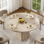 47 Inch Round Dining Table for 4-6, Circle Kitchen Table with Thickened Tabletop, Modern Dining Room Tables with Square Pedestal Base, Dinner Tables for Kitchen Small Space, Oak (Table Only)