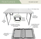 Height Adjustable 4 FT Granite White Folding Table – Premium 4 Foot Folding Table Ideal for Camping, Picnic, Party or as Kids Table