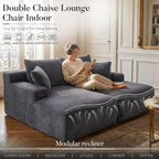 80" Boneless Chaise Lounge Chair Indoor, Double Chaise Lounge Chairs Indoor,Boneless Loveseat Chairs with Comfort Corduroy, No Assembly Required/40D Memory Foam/Living Room/Bedroom (Grey)