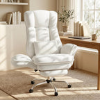Criss Cross Office Chair with Flip Armrests, Big and Tall Criss Cross Chair with 6.7″ Plush Seat & Footrest, 135° Reclining Cross Legged Office Chair, Sherpa Fleece,White