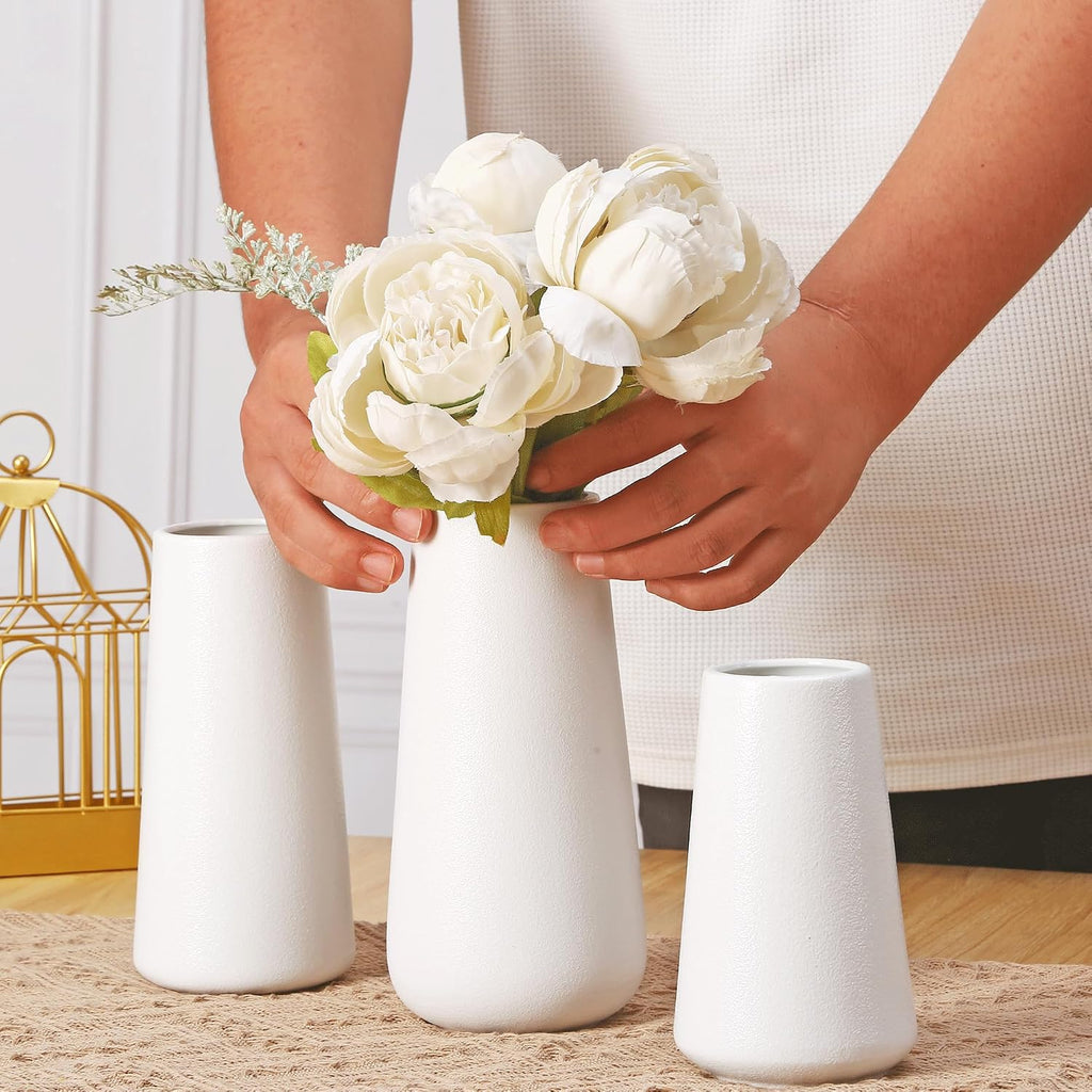Ceramic Vases for Home Decor, Small Flower Vases Minimalist Style for Modern Table Fireplace Bedroom Kitchen Living Room Toilet Centerpieces Office Desk White