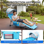 27 Inch Oversized Folding Tanning Chair with Canopy & Face Hole, Portable Face Down Lounge Chair with Pillow, 3-Position Adjustable Patio Chaise for Beach, Pool, Lawn Blue 1