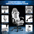 YSSOA Gaming Chair, Computer Chair with Footrest, Height Adjustable & 90°-135° Tilt Function, Swivel Recliner Ergonomic Racing Style Video Game Chair with Lumbar Support (Grey/White)