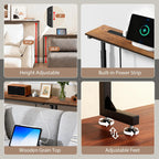 Keelian 90 inch Narrow Console Table with Outlet,Adjustable Height(25"-37") Behind Sofa Table,Couch Behind Table Skinny,Couch Shelf with Charging Station,Long Entryway Tables for Living Room, Brown