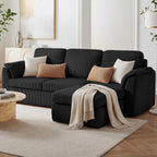 Vongrasig Boneless Convertible Sectional Sofa Couch, 3 Seat L Shaped Sofa with Removable Pillows Plush Corduroy Fabric Small Couches for Living Room, Apartment and Office, Black