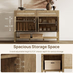 SICOTAS Rattan Sideboard Buffet Cabinet with Open Storage - Large Farmhouse Credenza with 4 Doors & 2 Drawers, Boho Coffee Bar Cabinets Buffet Console Table for Kitchen, Hallway
