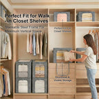 GoMaihe Clothes Storage Bins Metal Frame: 55L Extra Large Stackable Closet Storage Organizer with Lid & Clear Window, Heavy Duty Blanket Boxes for Winter Coats Comforters (Fits Deep Closet 4-Pack)