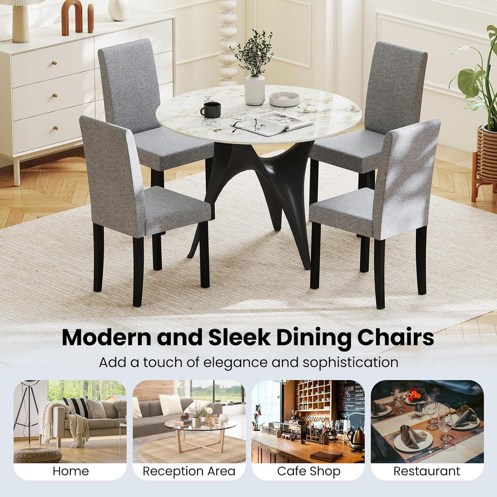Giantex Upholstered Dining Chair Set of 2, Mid Century Modern Fabric Kitchen Chairs with Rubber Wood Legs, Thick Padded Seat, High Back, Side Armless Chairs for Living Dining Room (Gray)