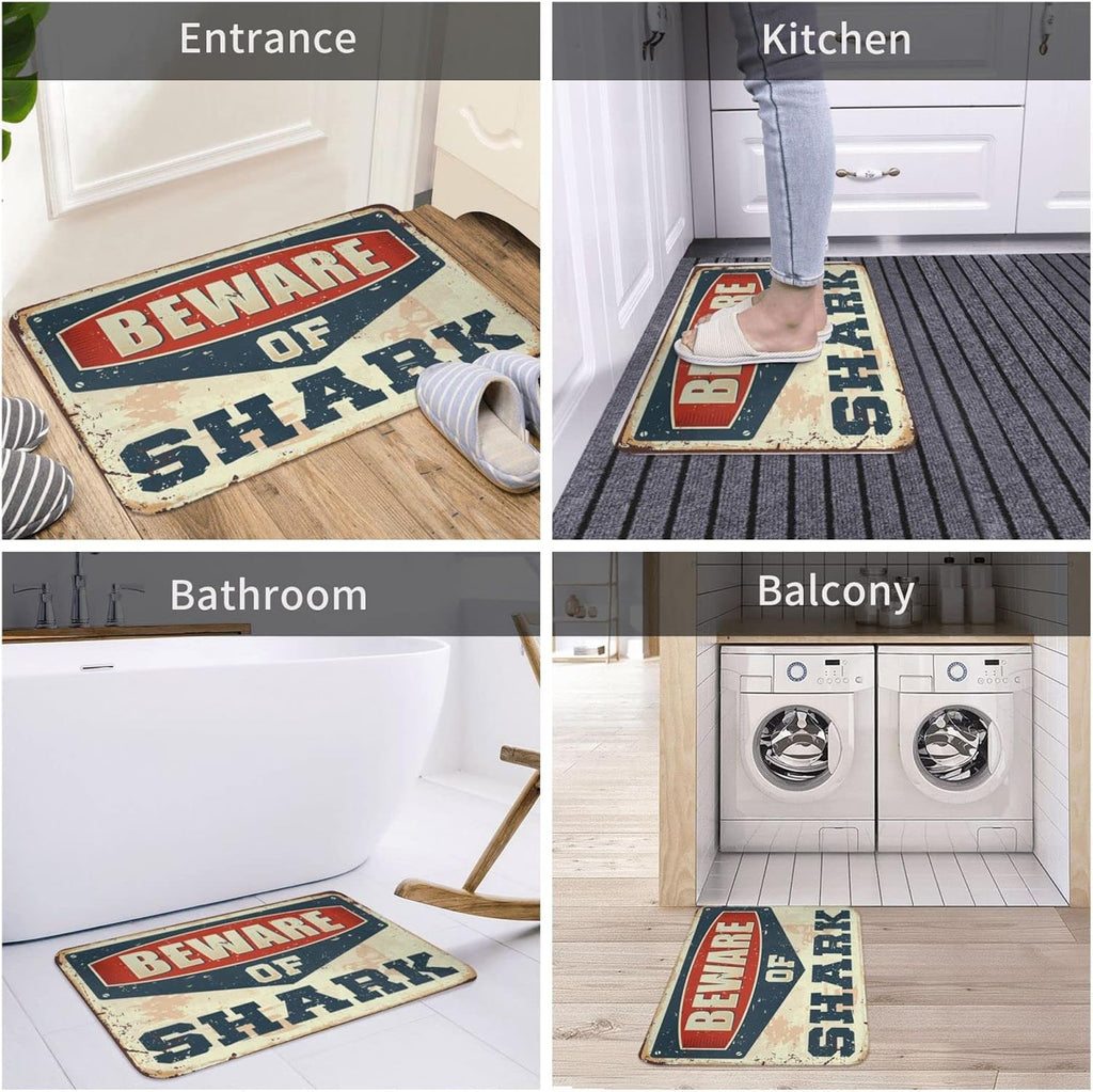 Funny Shoes Beware of Shark Rug Front Door Rugs Indoor Farmhouse Kitchen Mats(65X90CM)