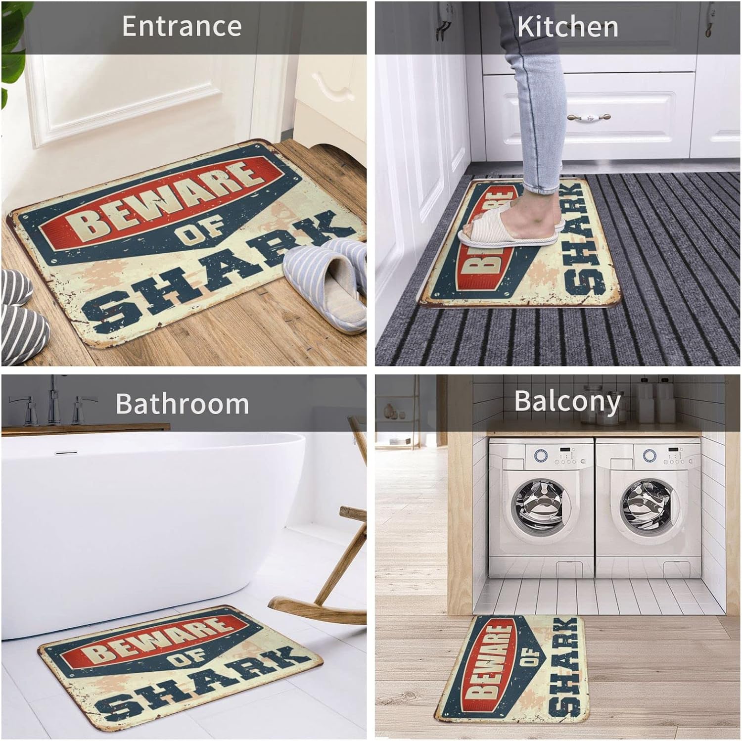 Funny Shoes Beware of Shark Rug Front Door Rugs Indoor Farmhouse Kitchen Mats(65X90CM)