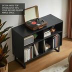 Large Record Player Stand with Storage 1000+ Albums, Mid Century Modern Turntable Stand Cabinet, Record Player Table Media Console TV Stand Bookshelf for Living Room, Black Walnut