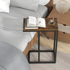 HOMGX C-Shaped Sofa Side Table, Industrial End Table with Metal Frame, Compact Bedside Table, Couch Side Table for Bedroom, Study, Living Room (Rustic Brown)