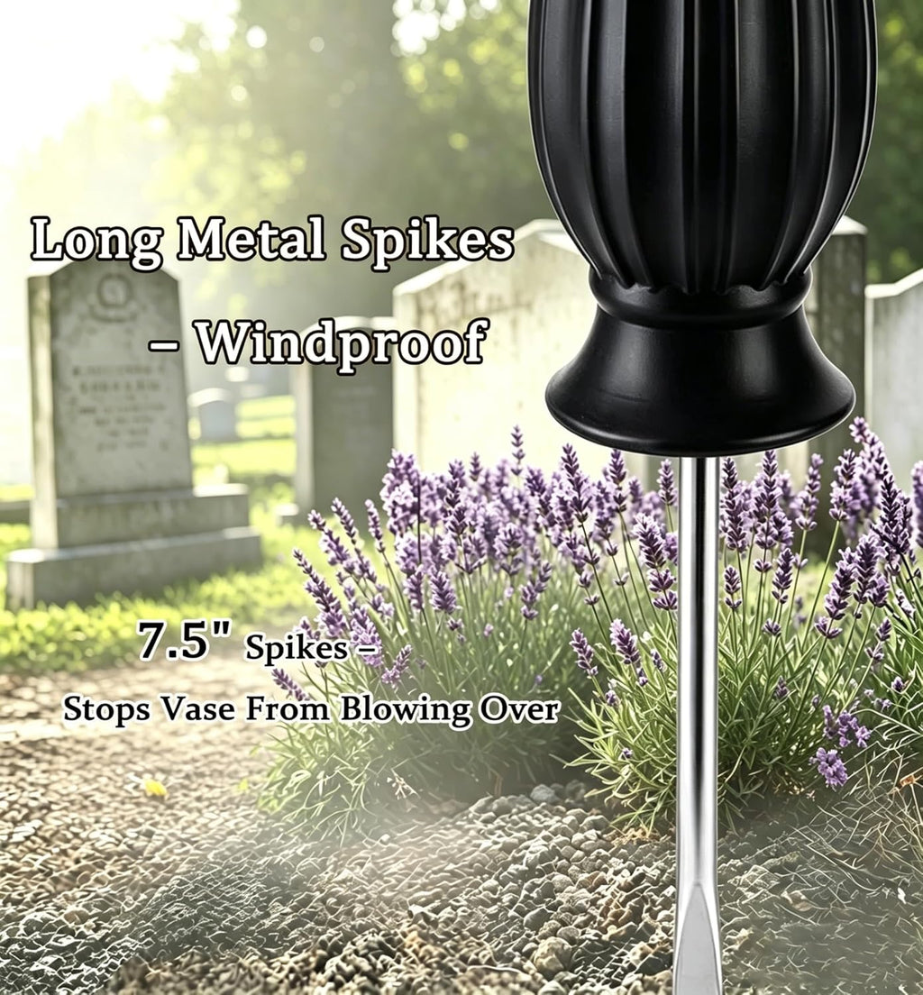 Grave Vases for Cemetery with Metal Spikes and Drainage Holes,Cemetery Vases for Headstones Memorial Gifts Loss of Loved One (Black)