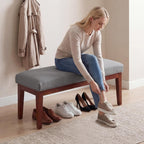 43.5" Upholstered Bedroom Bench, Linen Entryway Bench with Solid Wood Legs, End of Bed Bench with Cushion, Dining Bench for Living Room, Bedroom, Hallway, Light Grey