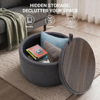 Tbfit Multi-Functional Round Storage Ottoman for Home - No-Assembly Footrest & Seat with Spacious Storage Plush Fabric Design for Living Room, Bedroom, Nursery (Dark Gray)