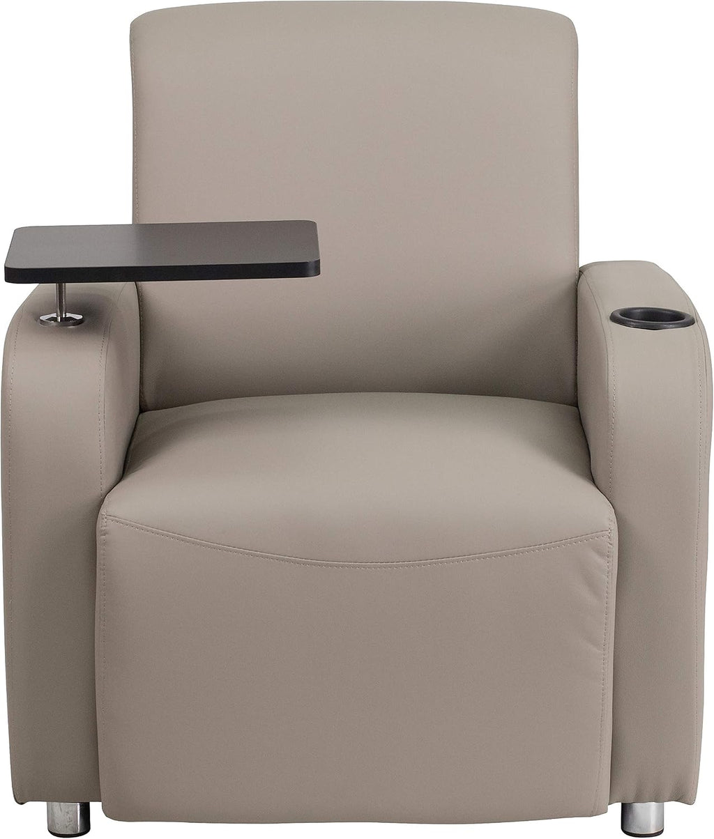 Flash Furniture George LeatherSoft Guest Chair with Tablet Arm and Cup Holder, Upholstered Tablet Arm Chair for Offices and Waiting Rooms, Gray