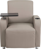 Flash Furniture George LeatherSoft Guest Chair with Tablet Arm and Cup Holder, Upholstered Tablet Arm Chair for Offices and Waiting Rooms, Gray