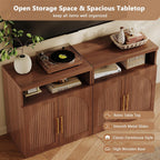 Fluted Buffet Cabinet with Storage, 31.5" Wide Wood Sideboard Credenza with Open Storage Shelf & Adjustable Shelves, Modern Kitchen Entryway Accent Table for Dining Room Living Room Hallway, Walnut